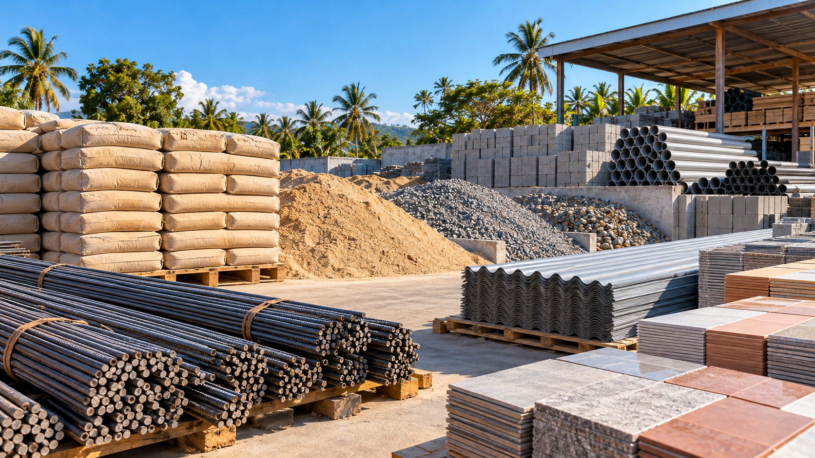 AI-generated building materials yard illustration